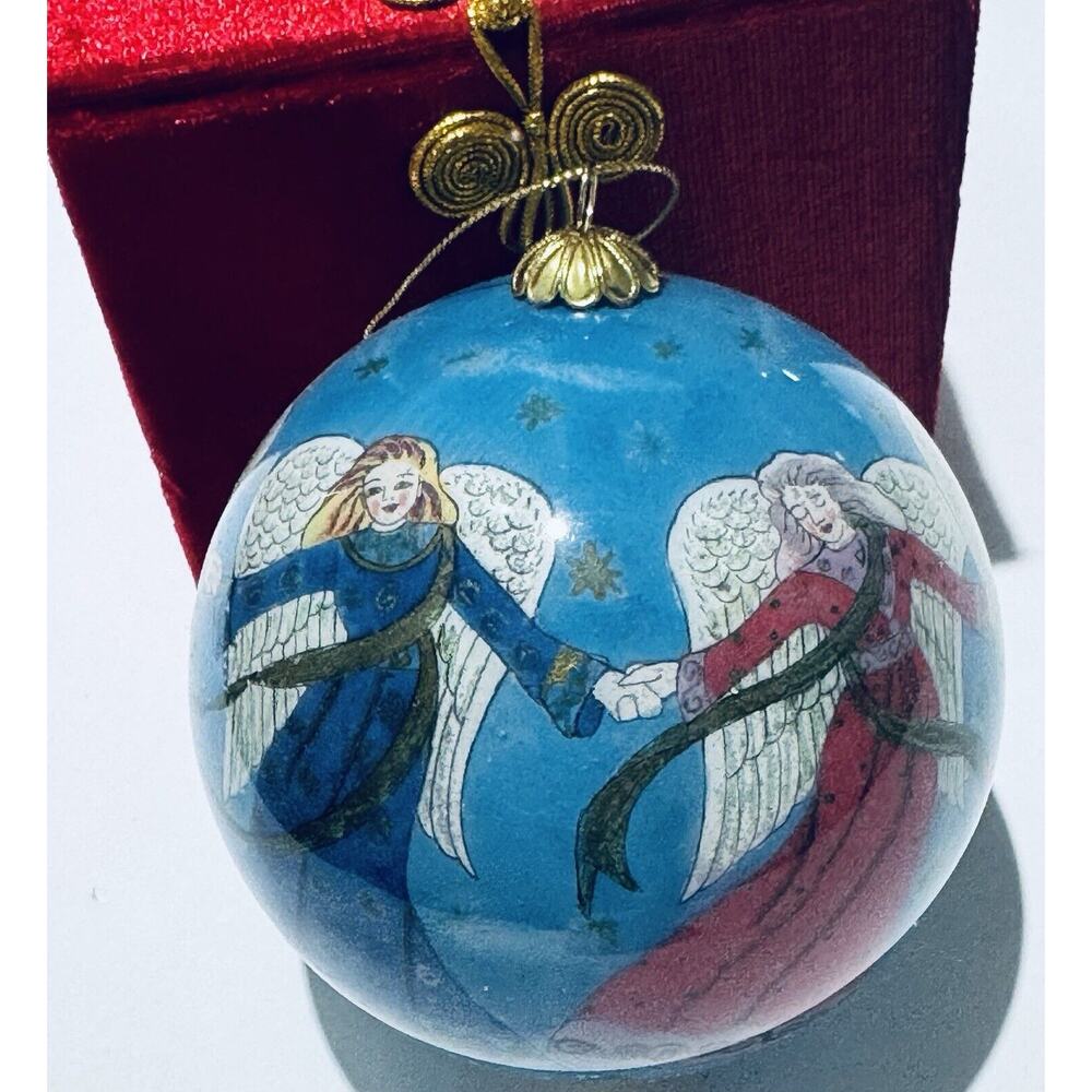 Li Bien "The Angels" Large Reverse Hand Painted 2001 Glass Christmas Ornament
